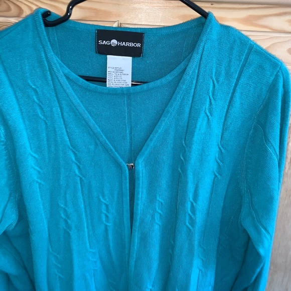 Sag Harbor teal double layer style cardigan sweater size M - Picture 2 of 3